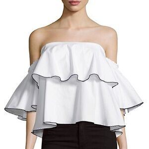 CAROLINE CONSTAS Off Shoulder Tier Ruffle Short Sleeve Strapless Bustier Top XS